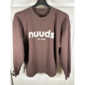 Nuuds‎ EST 2022 Oversized Crewneck Sweatshirt Medium Brown Neutral Logo Fleece